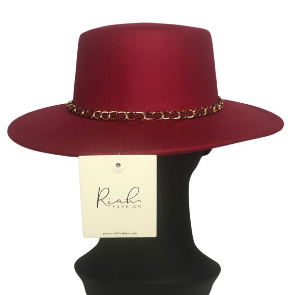Riah Fashion Red Boater Hat - Picture 5 of 10
